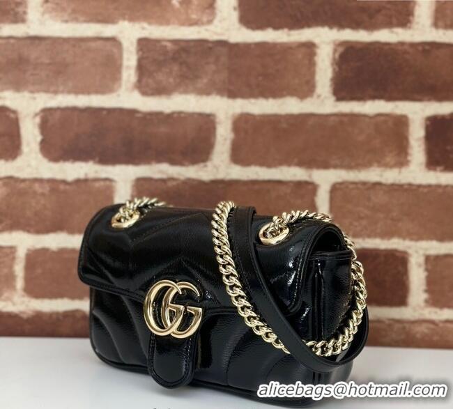 Super Quality Gucci GG Marmont Padded Patent Leather Mini Bag 446744 Black 2025