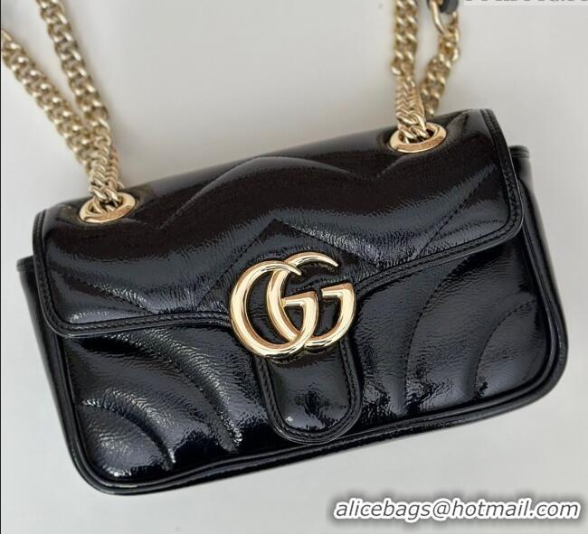 Super Quality Gucci GG Marmont Padded Patent Leather Mini Bag 446744 Black 2025