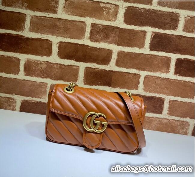 Top Quality Gucci GG Marmont Diagonal Leather Mini Bag 446744 Brown 2025