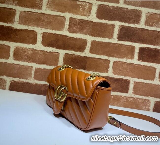 Top Quality Gucci GG Marmont Diagonal Leather Mini Bag 446744 Brown 2025
