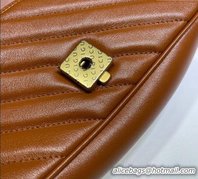 Top Quality Gucci GG Marmont Diagonal Leather Mini Bag 446744 Brown 2025