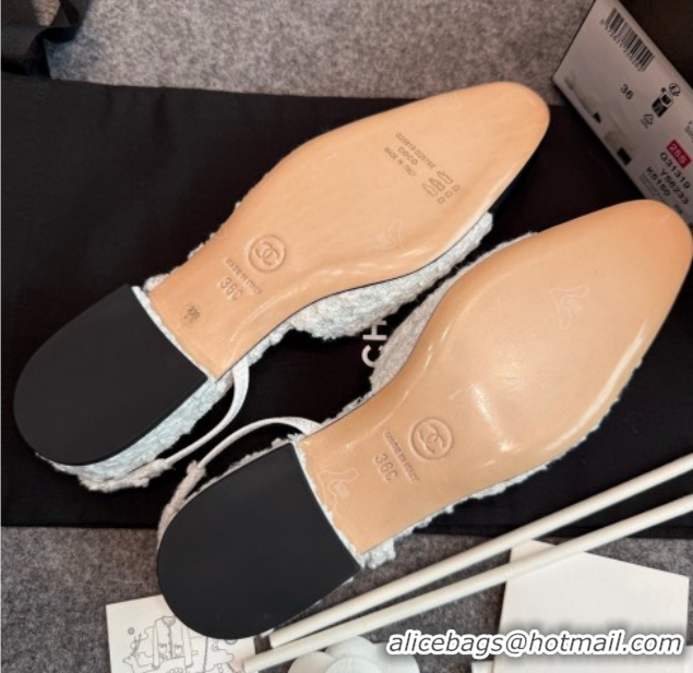 Good Quality Chanel Tweed & Patent Leather Slingback Flats G31319 White/Black