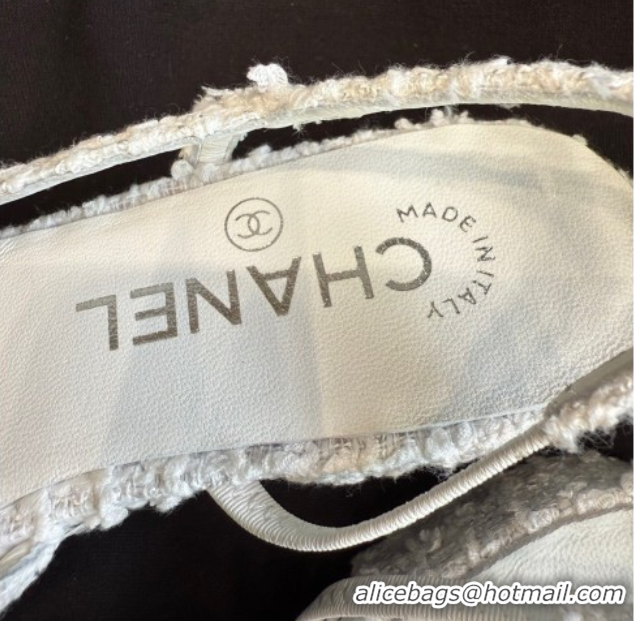 Buy New Cheap Chanel Tweed & Grosgrain Slingback Flats G31319 White/Black