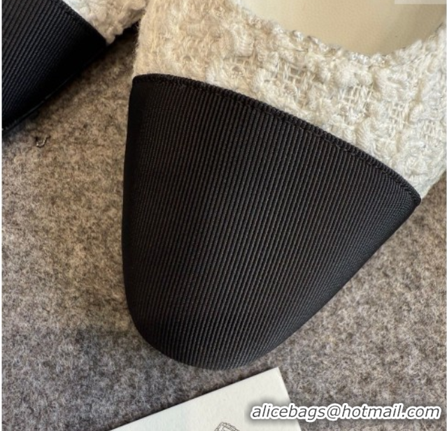 Buy New Cheap Chanel Tweed & Grosgrain Slingback Flats G31319 White/Black