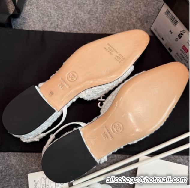 Buy New Cheap Chanel Tweed & Grosgrain Slingback Flats G31319 White/Black