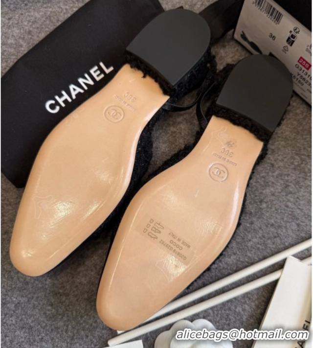 Buy Ladies Chanel Tweed & Leather Slingback Flats G31319 Black/Silver