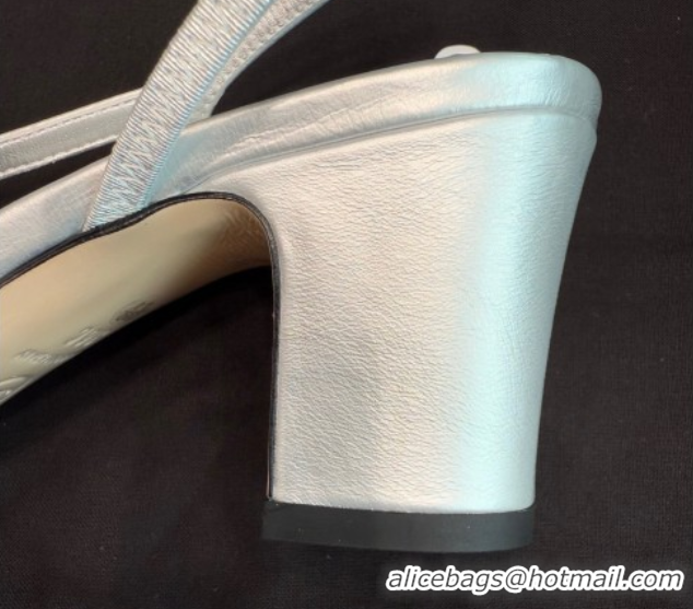 Buy Luxury Chanel Metallic Leather & Grosgrain Slingback Pumps G31318 6.5cm Silver/Black