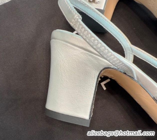 Buy Luxury Chanel Metallic Leather & Grosgrain Slingback Pumps G31318 6.5cm Silver/Black