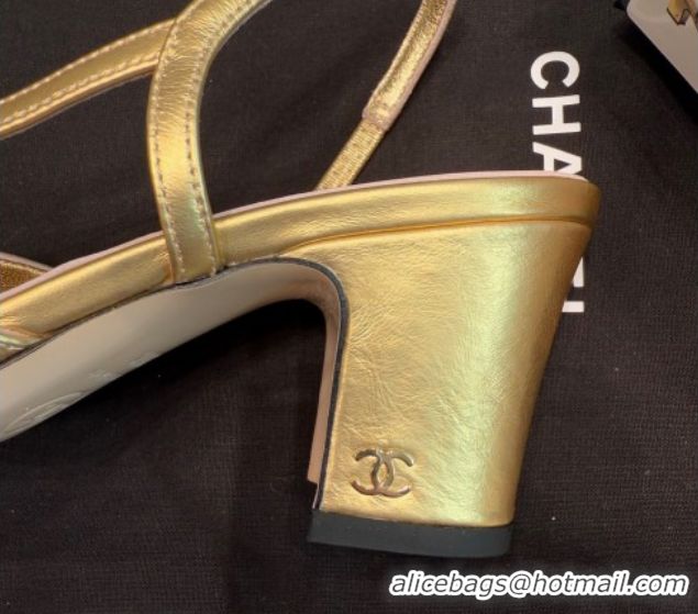 Unique Style Chanel Metallic Leather & Grosgrain Slingback Pumps G31318 6.5cm Black/Gold