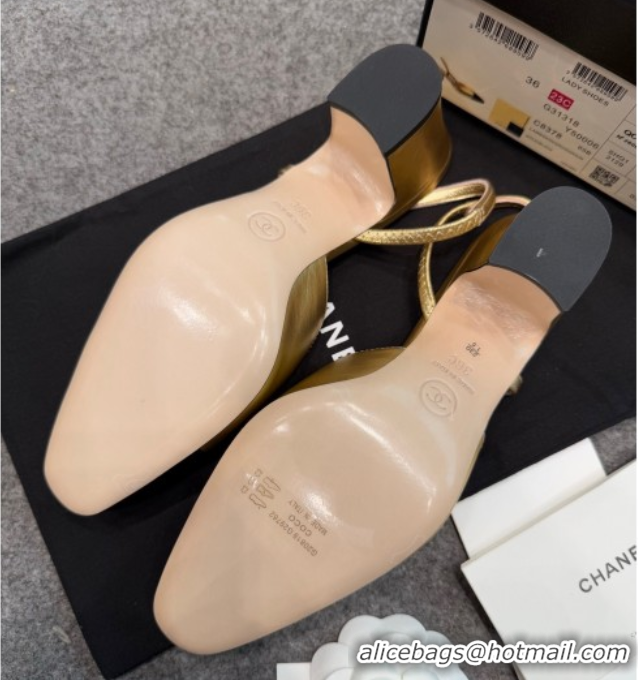 Unique Style Chanel Metallic Leather & Grosgrain Slingback Pumps G31318 6.5cm Black/Gold