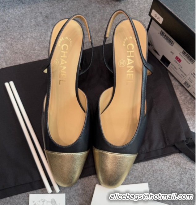 Cheapest Chanel Metallic & Calf Leather Slingback Pumps G31318 6.5cm Black/Gold