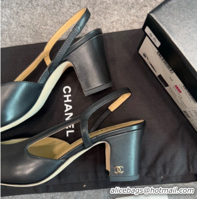 Cheapest Chanel Metallic & Calf Leather Slingback Pumps G31318 6.5cm Black/Gold