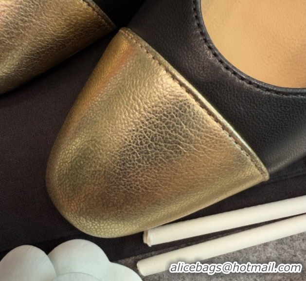 Cheapest Chanel Metallic & Calf Leather Slingback Pumps G31318 6.5cm Black/Gold