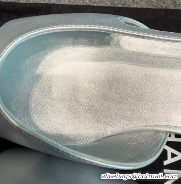 Top Design Chanel Metallic Leather & Grosgrain Slingback Flats G31319 Silver/Black