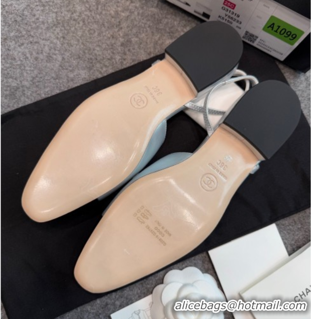 Top Design Chanel Metallic Leather & Grosgrain Slingback Flats G31319 Silver/Black