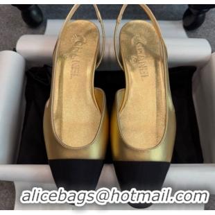 Buy Discount Chanel Metallic Leather & Grosgrain Slingback Flats G31319 Black/Gold