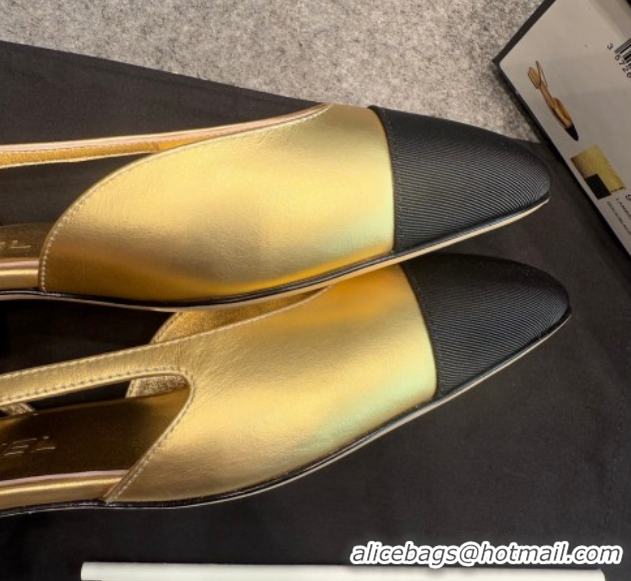 Buy Discount Chanel Metallic Leather & Grosgrain Slingback Flats G31319 Black/Gold