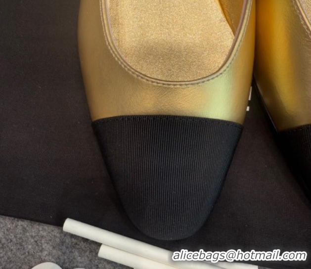 Buy Discount Chanel Metallic Leather & Grosgrain Slingback Flats G31319 Black/Gold