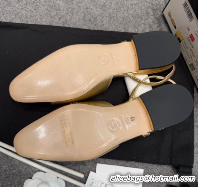 Buy Discount Chanel Metallic Leather & Grosgrain Slingback Flats G31319 Black/Gold
