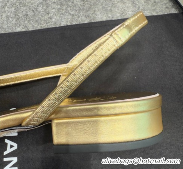 Buy Discount Chanel Metallic Leather & Grosgrain Slingback Flats G31319 Black/Gold