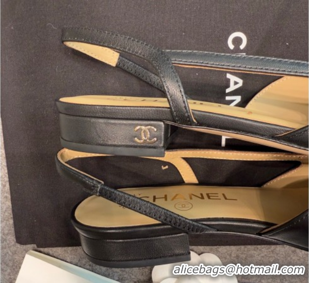 Classic Hot Chanel Metallic & Calf Leather Slingback Flats G31319 Black/Gold