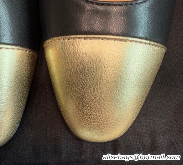 Classic Hot Chanel Metallic & Calf Leather Slingback Flats G31319 Black/Gold
