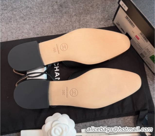 Classic Hot Chanel Metallic & Calf Leather Slingback Flats G31319 Black/Gold