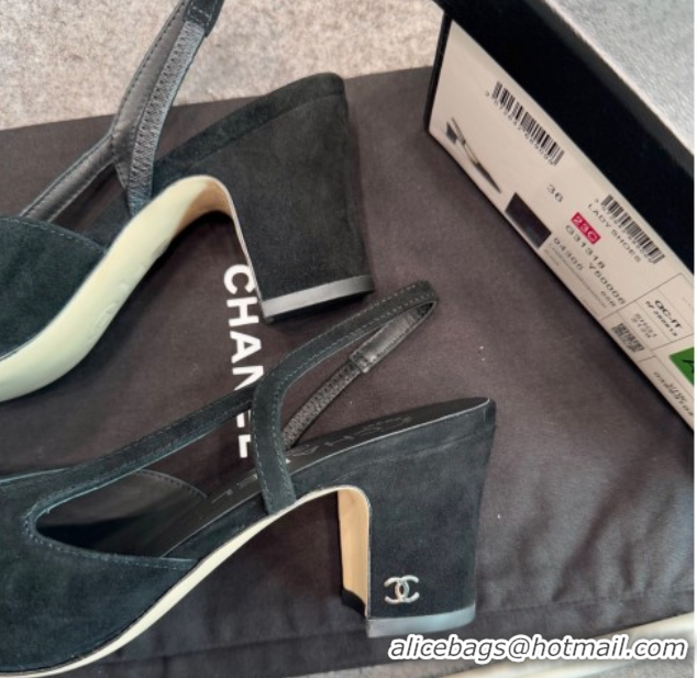 Top Grade Chanel Suede & Patent Leather Slingback Pumps G31318 Black