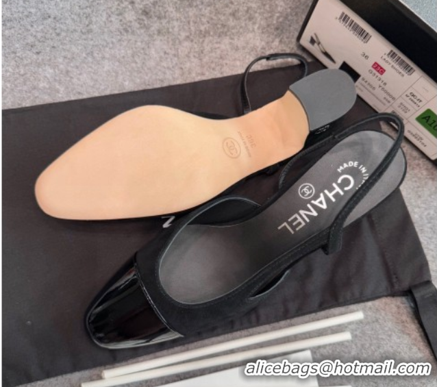 Top Grade Chanel Suede & Patent Leather Slingback Pumps G31318 Black