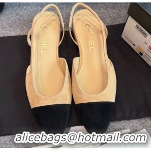 Best Price Chanel Suede Slingback Flats G31319 Beige/Black