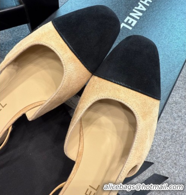 Best Price Chanel Suede Slingback Flats G31319 Beige/Black