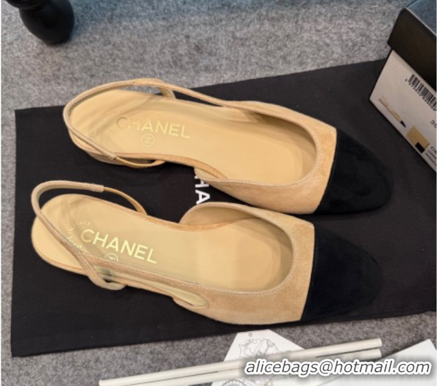 Best Price Chanel Suede Slingback Flats G31319 Beige/Black