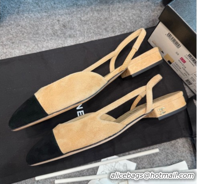 Best Price Chanel Suede Slingback Flats G31319 Beige/Black