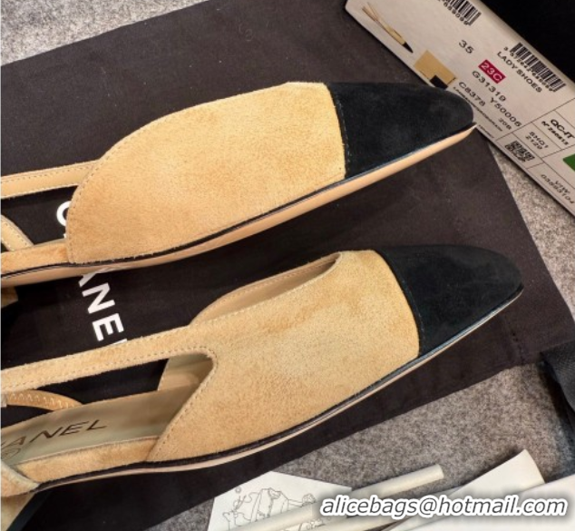 Best Price Chanel Suede Slingback Flats G31319 Beige/Black