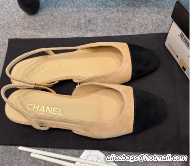 Best Price Chanel Suede Slingback Flats G31319 Beige/Black