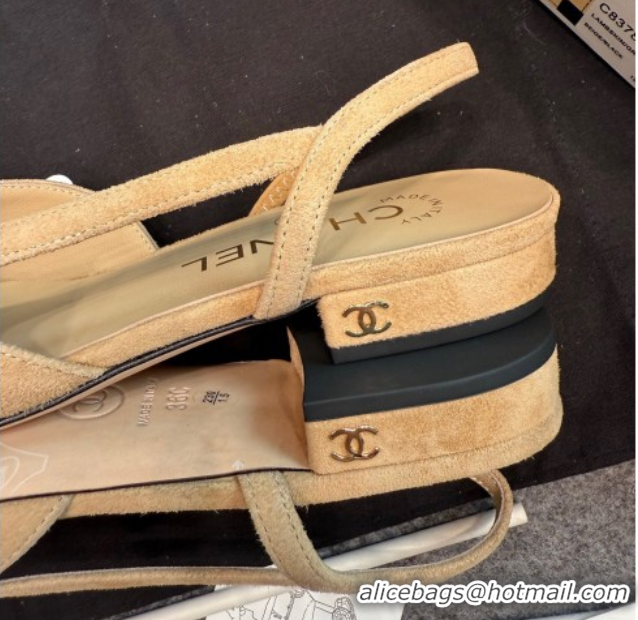 Best Price Chanel Suede Slingback Flats G31319 Beige/Black