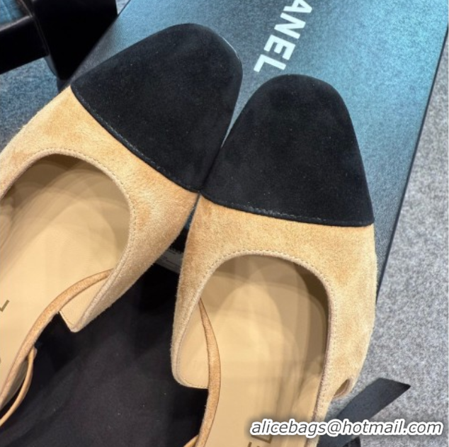 Best Price Chanel Suede Slingback Flats G31319 Beige/Black