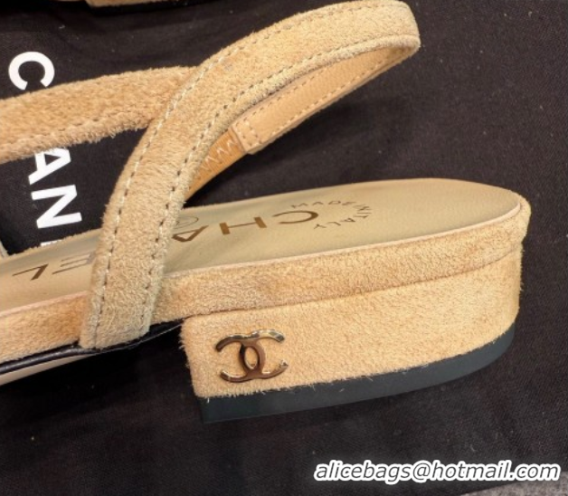 Best Price Chanel Suede Slingback Flats G31319 Beige/Black