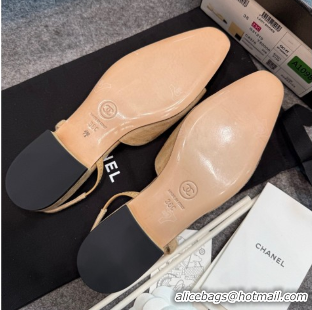 Best Price Chanel Suede Slingback Flats G31319 Beige/Black