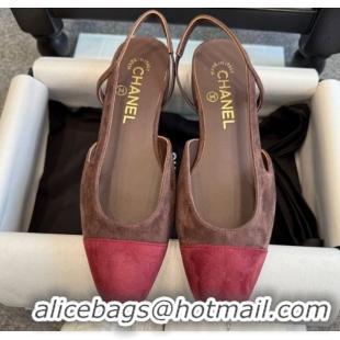 Best Product Chanel Suede Slingback Flats G31319 Brown/Red