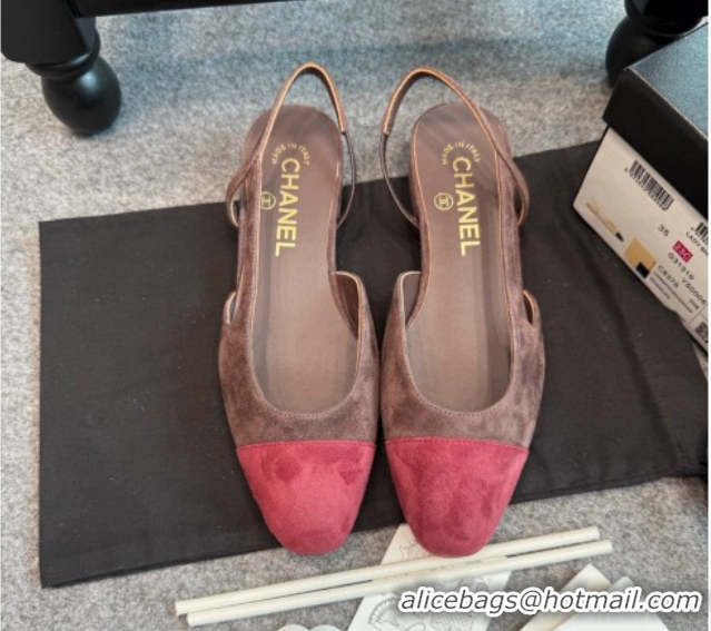 Best Product Chanel Suede Slingback Flats G31319 Brown/Red