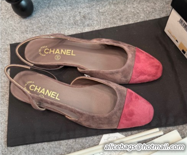 Best Product Chanel Suede Slingback Flats G31319 Brown/Red
