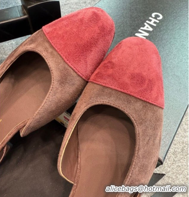 Best Product Chanel Suede Slingback Flats G31319 Brown/Red