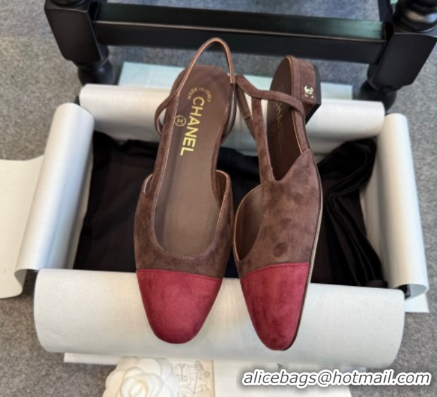 Best Product Chanel Suede Slingback Flats G31319 Brown/Red