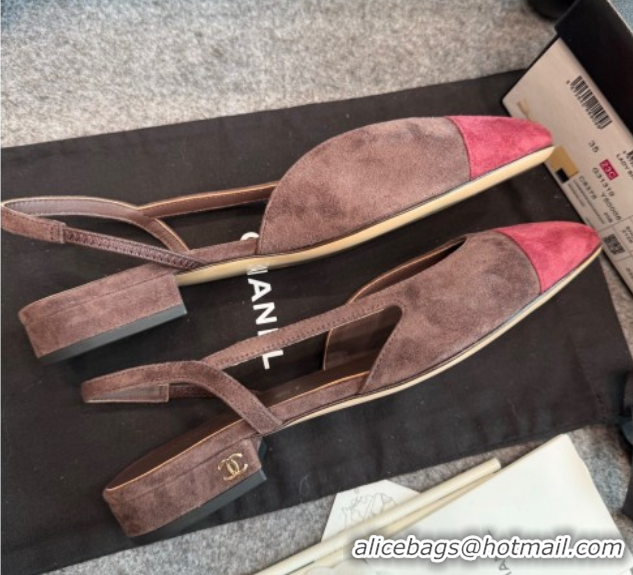 Best Product Chanel Suede Slingback Flats G31319 Brown/Red