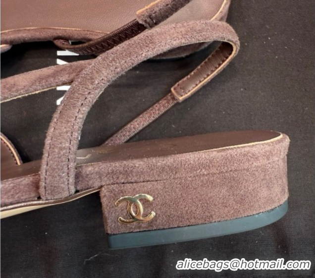 Best Product Chanel Suede Slingback Flats G31319 Brown/Red