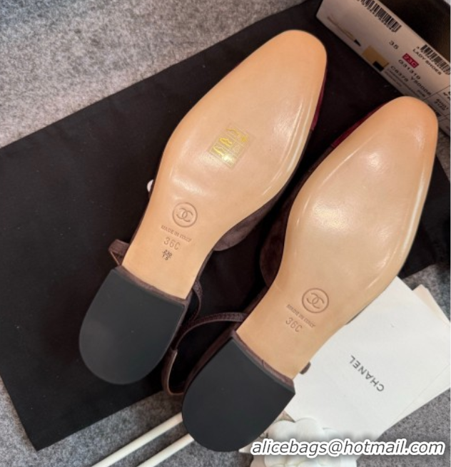 Best Product Chanel Suede Slingback Flats G31319 Brown/Red