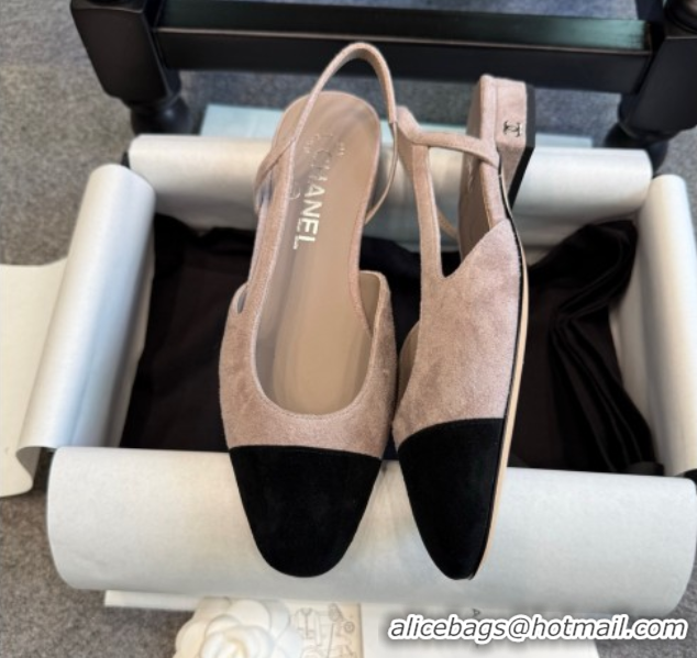 Most Popular Chanel Suede Slingback Flats G31319 Grey/Black