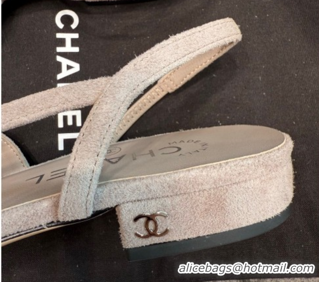 Most Popular Chanel Suede Slingback Flats G31319 Grey/Black