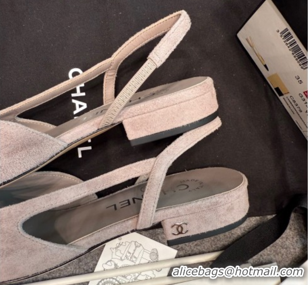 Most Popular Chanel Suede Slingback Flats G31319 Grey/Black